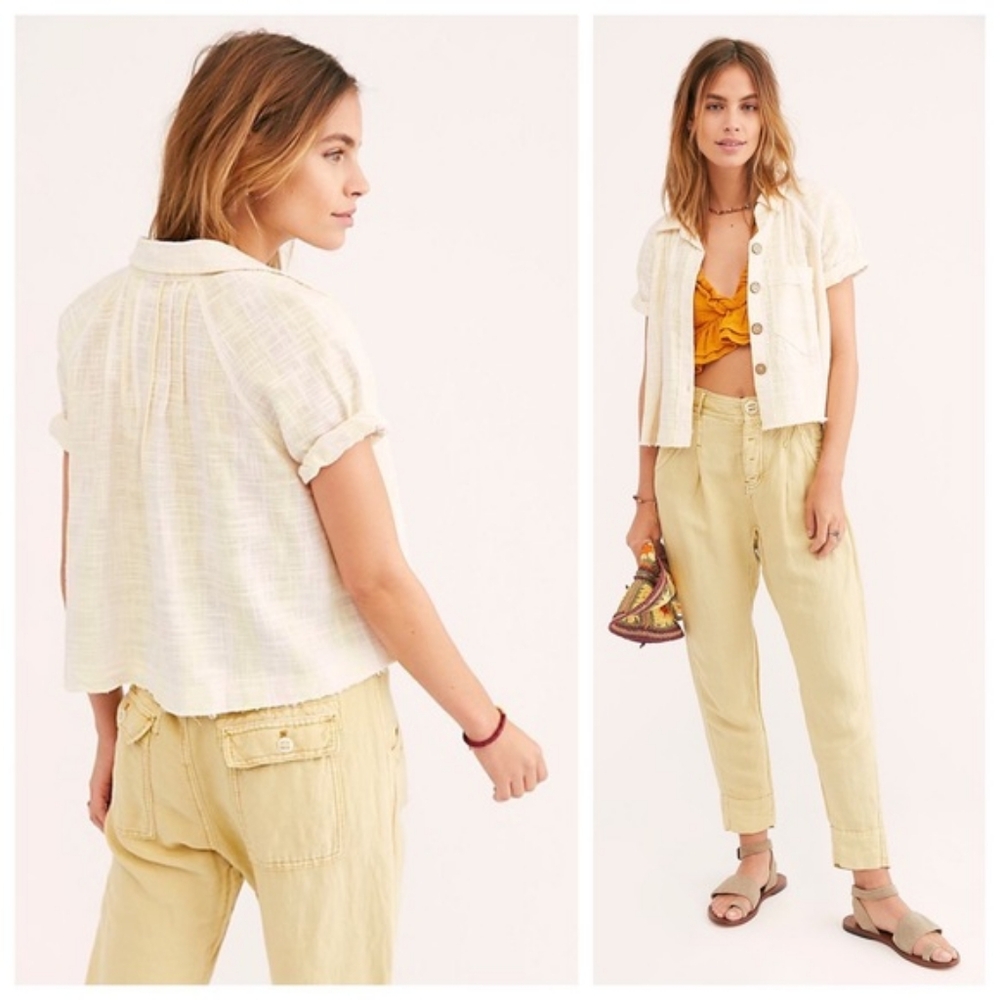 Free People Away At Sea linen blend top S